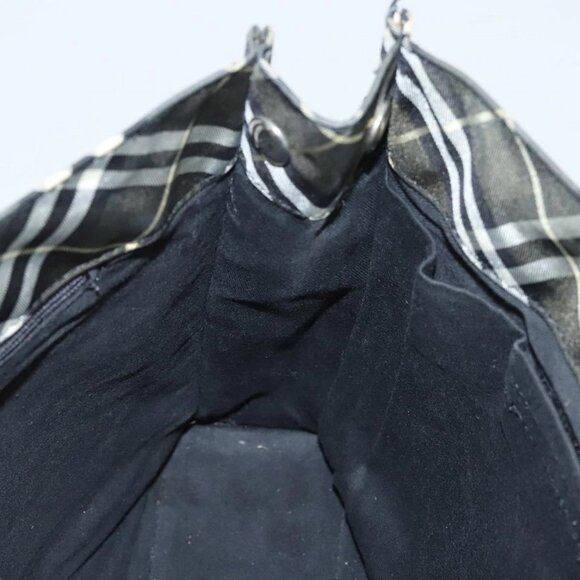 Burberrys Nova Check Blue Label Hand Bag Nylon Khaki Silver Auth hs1707 - Picture 11 of 16